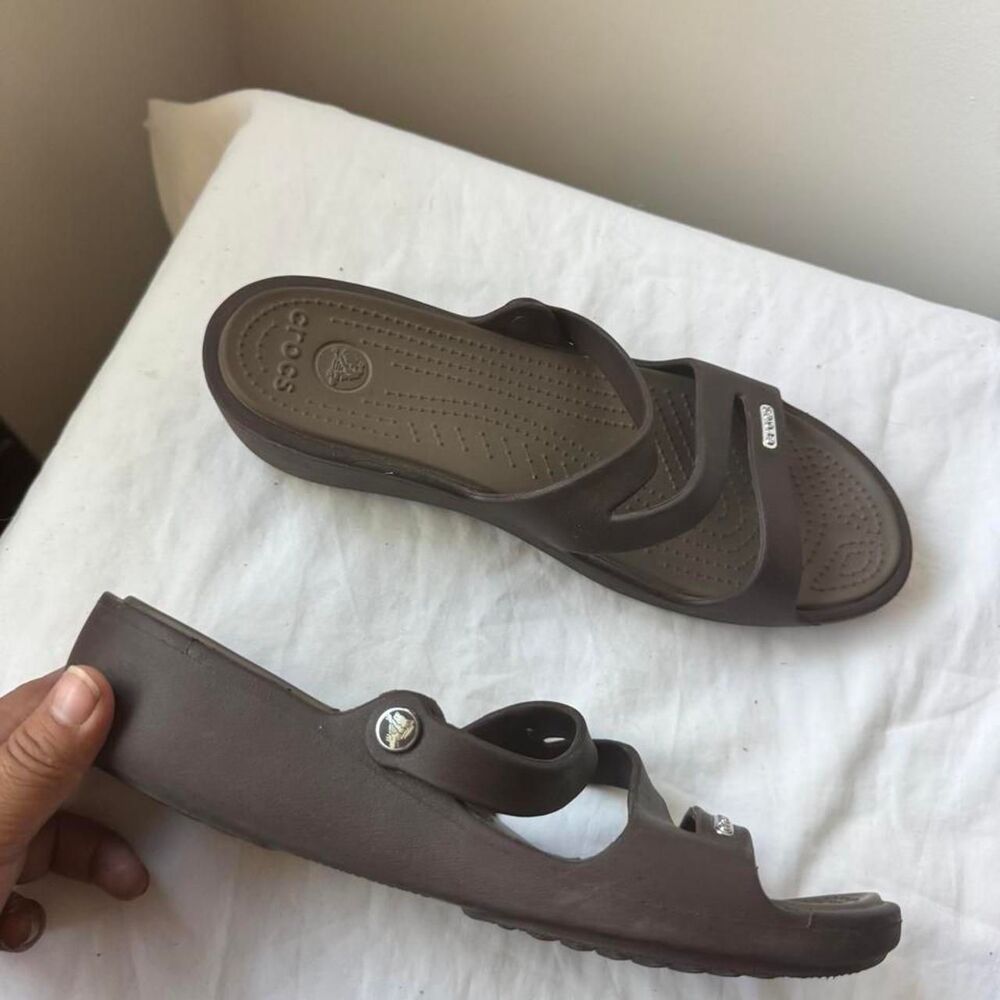 Crocs Brown Wedge Slide Sandals Women’s Size 10 Comfort Shoes